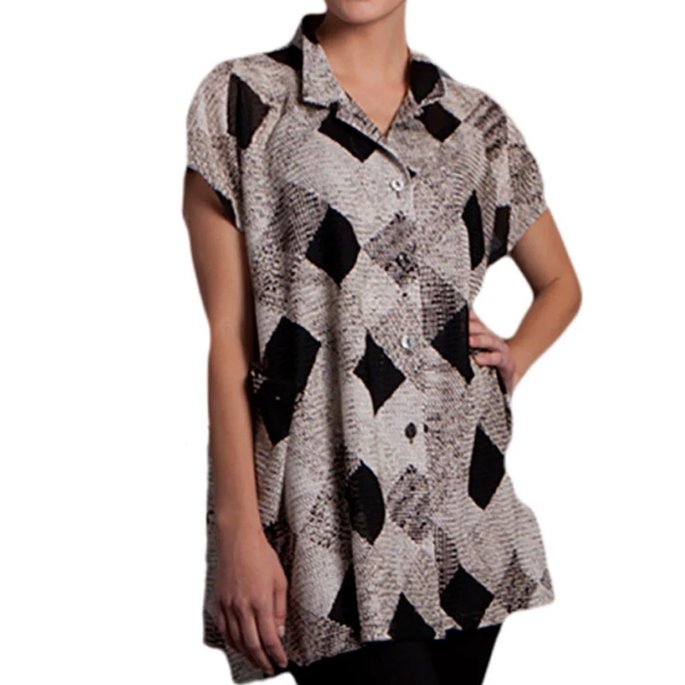 Damee Argyle Longline Drapey Vest Shirt Jacket size S/M